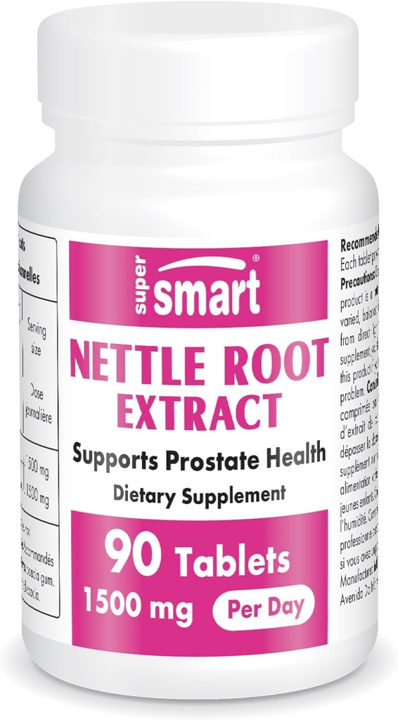 Supersmart - Nettle Root 提取器 每日1500 mg – Stinging Nettle Root 提取器 – 支持健康尿道提取器 – 男性前列腺补充器 → 非GMO - 90片.