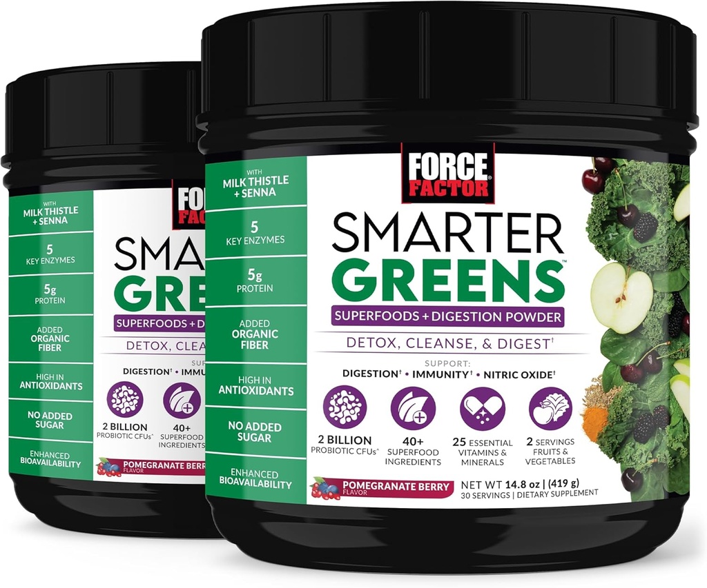 力量因素 Smarter Greens超食品 粉末支持消化, Gut Health, Bloating, Greens Powder 配有Probiotics, Prebiotics, 消化酶, & Adapgens, 石榴莓, 60 services