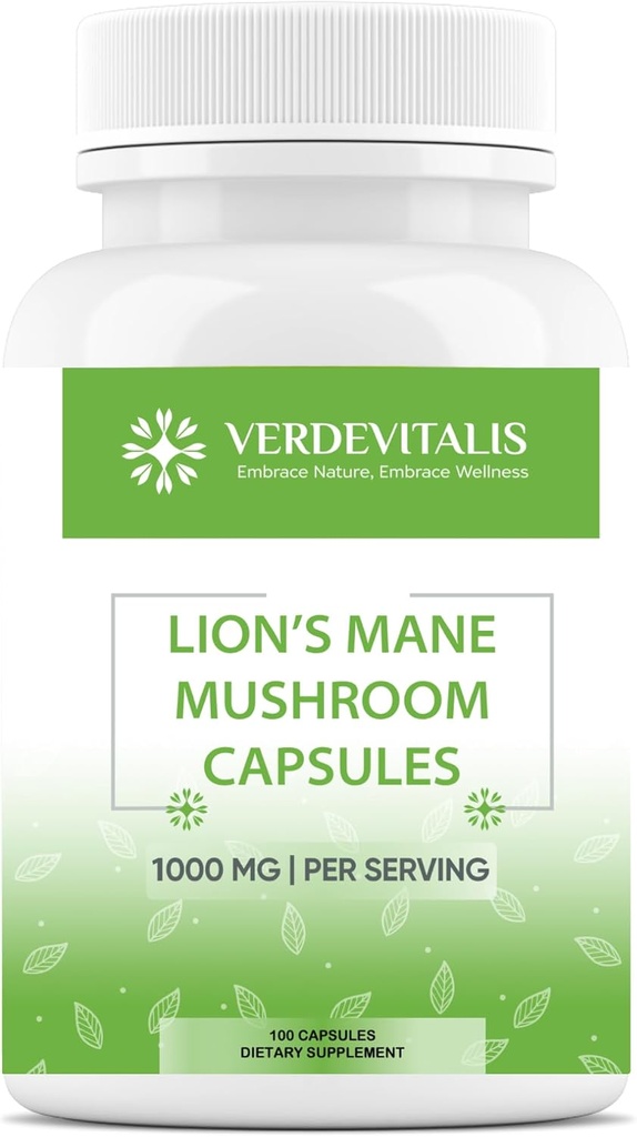 Lion's Mane Capsules - 记忆,焦点和清晰度的每日蘑菇补充剂 - 大脑助推器 - 用于脑健康支持的蘑菇 Capsules - 在美国制造 - 100 Capsules