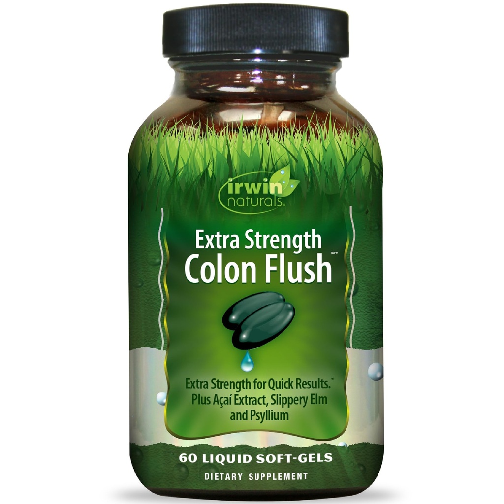 Irwin Naturals Extra Striginal Colon Flush Quick & Powerful 消化器+便秘支持补编 配有 Psyllium, Acai, Triphala + 苏打植物 - 60 液软胶