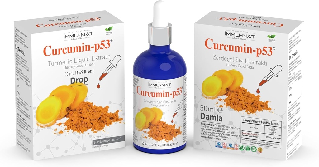 Turmeric Curcumin-P53 滴液体提取物 -- -- 草药补充剂,标准化 -- -- 强化吸收豁免 -- -- 50毫升