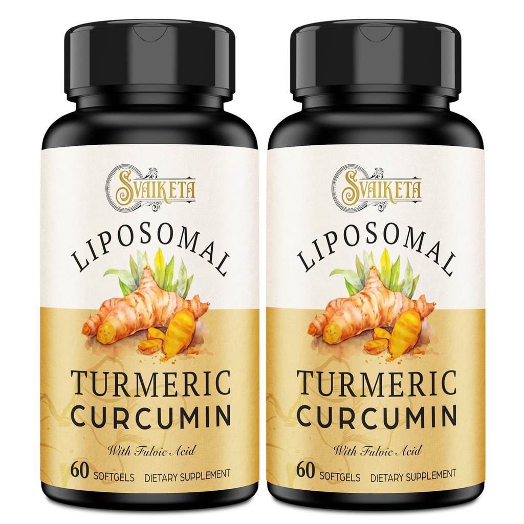 Liposomal Turmeric Crucumin 补充剂 - 2000mg,95% Crucuminoid 提取剂加管道 - 60 软胶(2瓶)