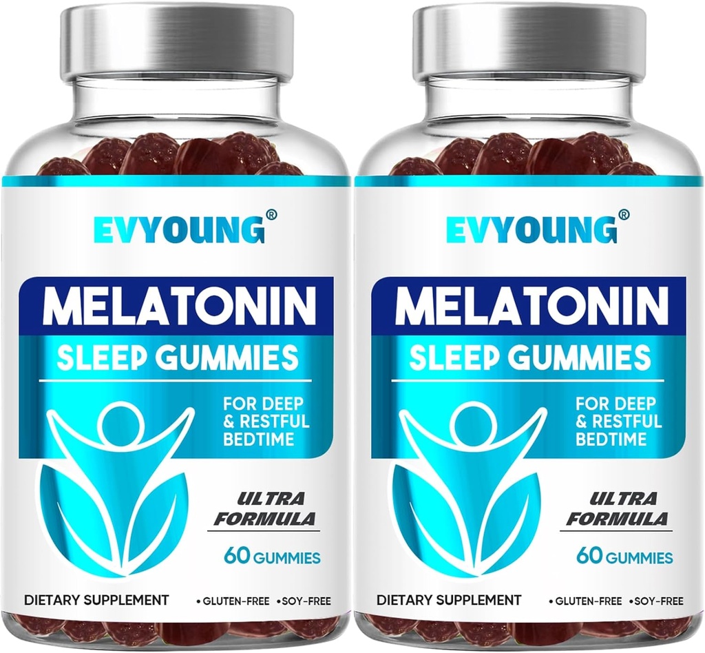 EVYUNG Melatonin Gummys, 成人睡眠支持 100 mcg Melatonin 120 Gummy 最多60天供应, 睡眠补充