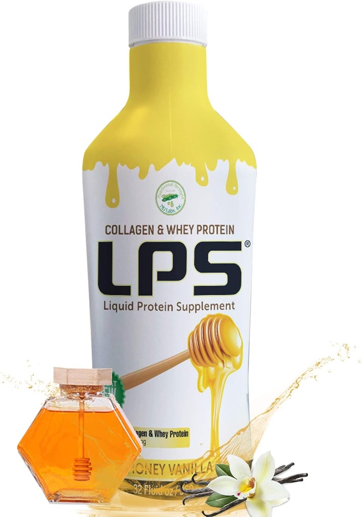 LPS 液溶胶和Whey蛋白补充剂 - 无糖,无染色,非GMO 饮料 - 水解Colagen和Whey Peptides 推动男女健康皮肤和头发,Honey Vanilla, 32 fl oz