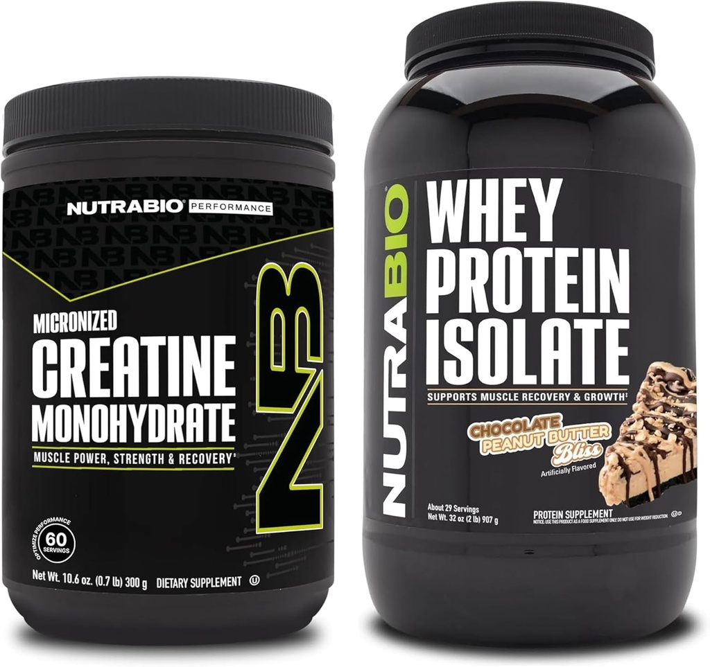单水合核酸(NutraBio Creatine Monohydrate),无味,300g和Whey蛋白溶液,巧克力花生酱,补充包-肌肉能源,精液肌肉生长,恢复和强力