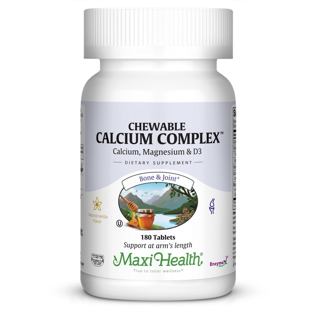 Maxi Health Chewable Calcium Complex – Vanilla Flavor Vitamin D3和Magnesium Chewables – Kosher Magnesium – Kosher Magnesium – Calcium 女性和男性补充(180个计数)