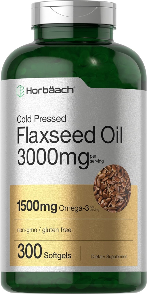 Horbäach Flaxseed Oil Softgel Capsules 30000mg 与欧米茄 3 6 9 → Non-GMO, Gluten Free → 冷压 Flax种子