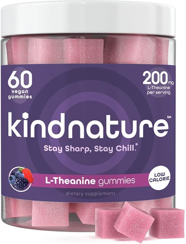L-Thenine Gummys 200mg – Vegan Calm & Focus 补充 成人和孩子4岁+ – Mixed Berry Chewable, Low Sugar, Non-Drowsy*