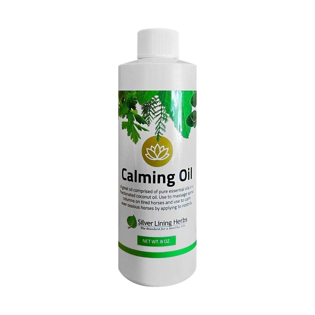 白银Lining Herbs calming Oil for hors – 全自然基本油与椰油混合 – 帮助放松焦虑,不休息和高架马 8 oz