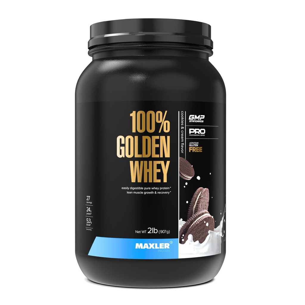 Maxler 100% Golden Whey蛋白 - 每服24g蛋白 - Premium Whey蛋白粉用于前期工作 - Fast-Absorbing Whei Community, Isolate & Hydrolysate Blend - Cookies & Cream 2 lb