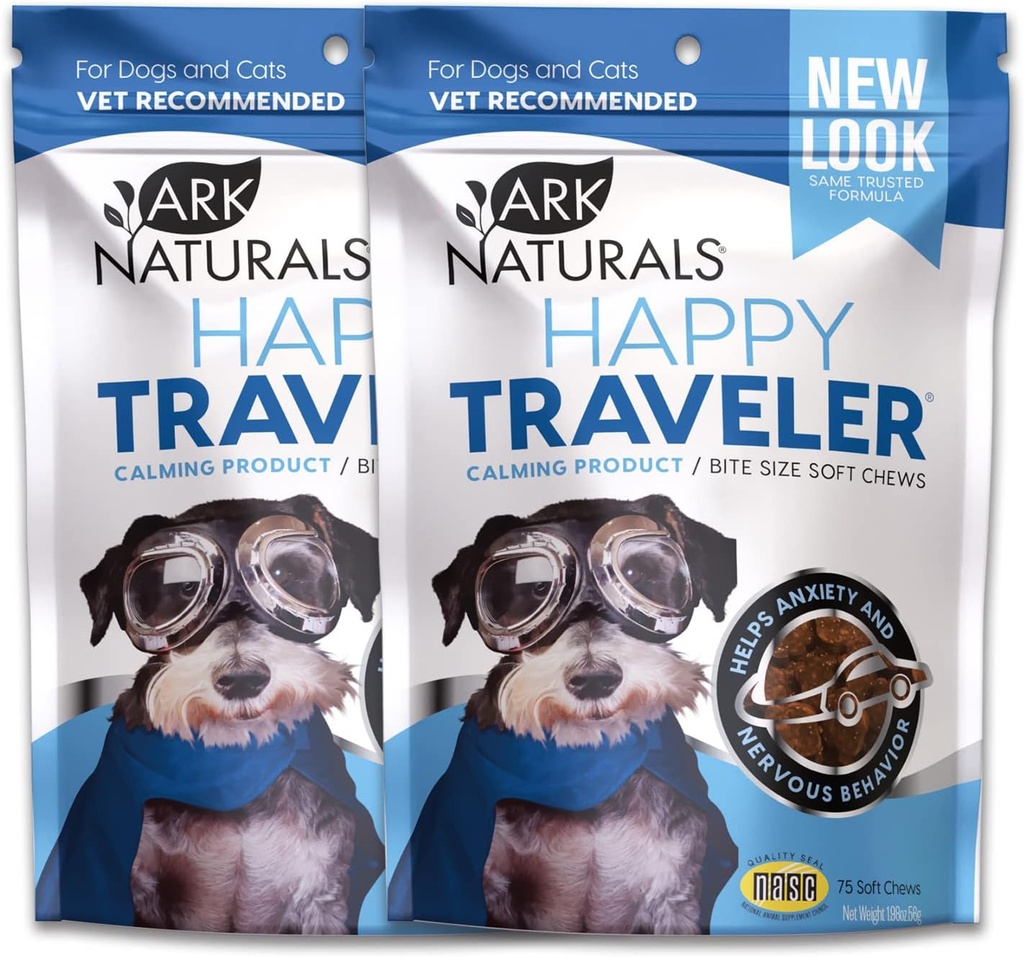 ARK NATURALS 快乐旅行者 冷却 Chews Bundle 包装, 易燃 和神经 行为 在狗和猫, Vet推荐, 2 Pack