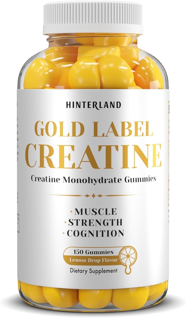 Hinterland Verlag Gold Label Creatine Monohydrate Gummys for strengy, 肌肉建筑,脑健康补编,每服务5g,150 Gummys(30名服务员).