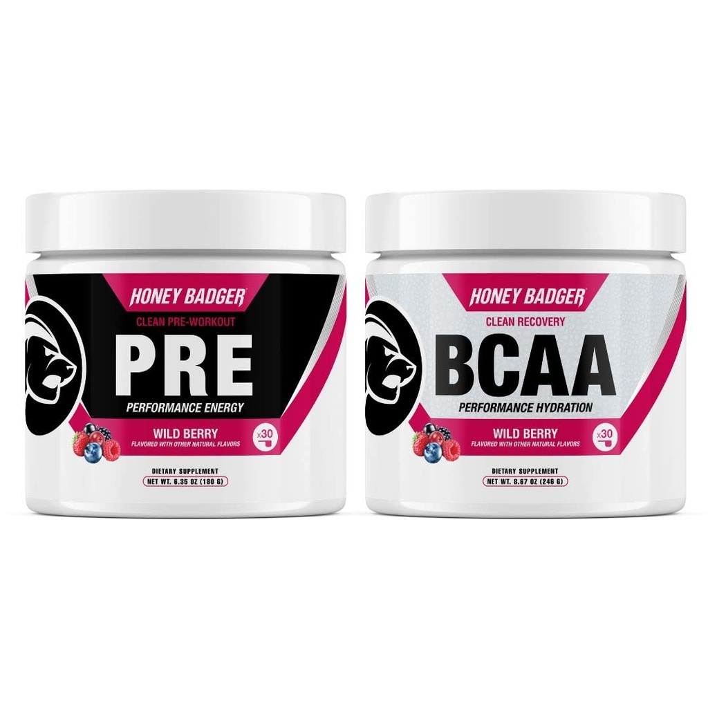 Honey Badger Pre Workingout Powder & BCAA 氨基酸  P  Bet β Alanine, Cafeine & Vitamin C + Electrolytes | Vegan Keto Sugar Free & Paleo for Men & Men & Men 30 services (Wild Berry)  Honey  Honey | | | | | | | |