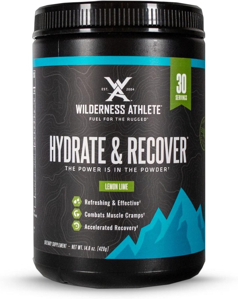 Wilderness Athlete - Hydrate & Recover QQ液态水解火药 电解火药 饮料 混合剂 - 与Bcaas一起更快的恢复 - Hydrate Powder with 1000 mg of Vitamin C - 30 service Tub (Lemon Lime)