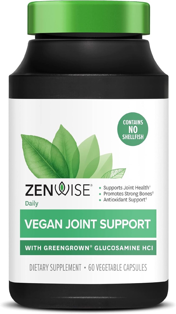 Zenwise健康认证Vegan联合支助补编-Glucosamine HCl,Turmeric,和Boswellia 摘录-支持Bone Health + Joints-Magnesium & Vitamin D(D3作为Cholecalciferol)-60 Capsules