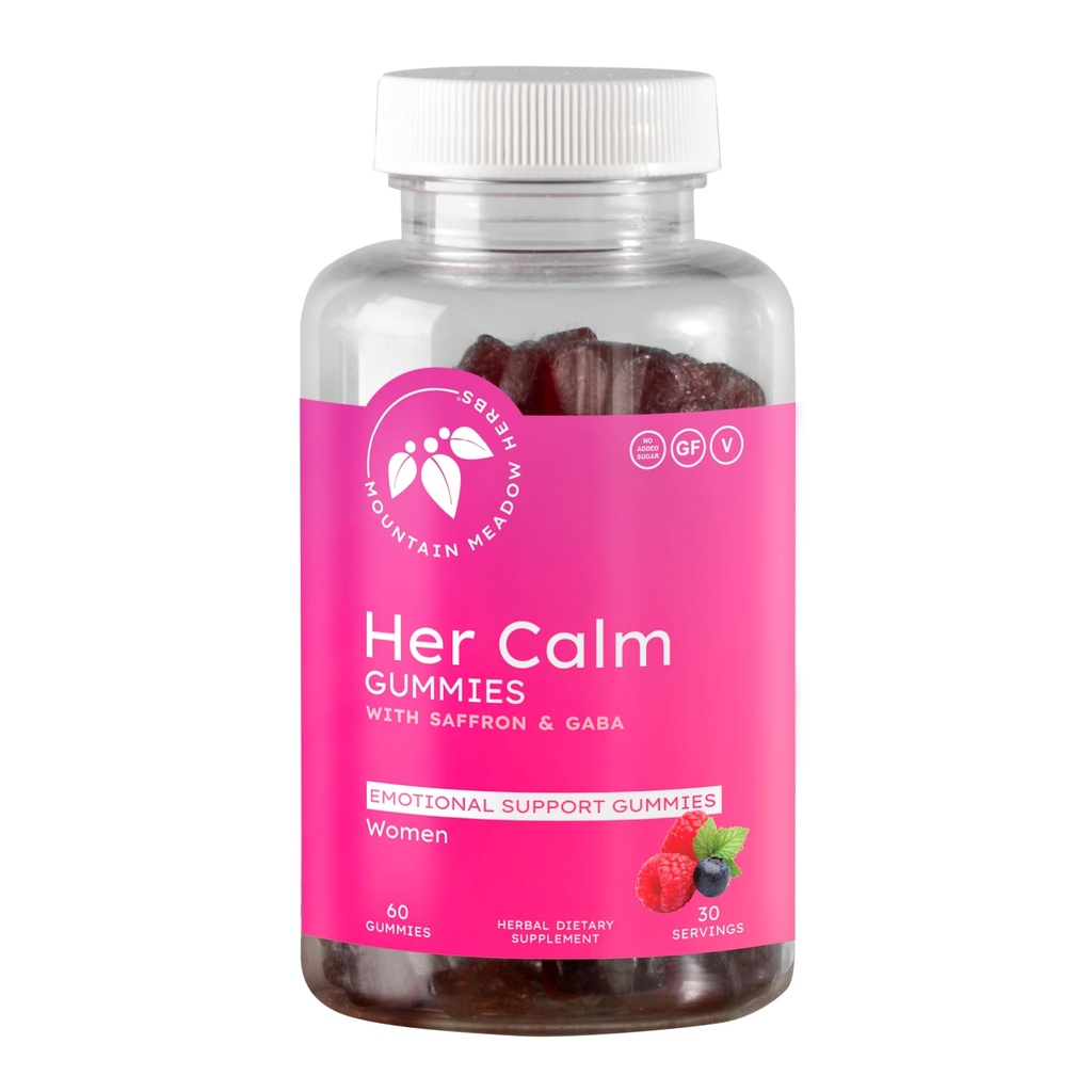 山地草药(Mountain Meadow Herbs Her calm Gummys) – 自然摩擦支持与萨芙蓉,激情花,圣约翰虫,GABA – 妇女压力救济补充金 – 60 cm