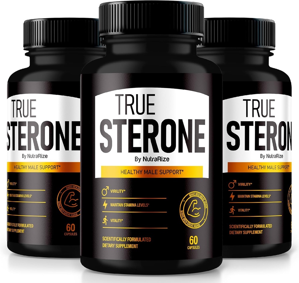 NutraRize(3 True Sterone for Men – All-Natural Daily Framme Made to support Energy, confinition, and Combled Health.) (Pack of 3 True Sterone for Men – 为了支持能源,信心和平衡健康而制造的全自然每日公式). 每天只用两片容易吞咽的药丸来感受你最好的一面(180卡普勒斯)