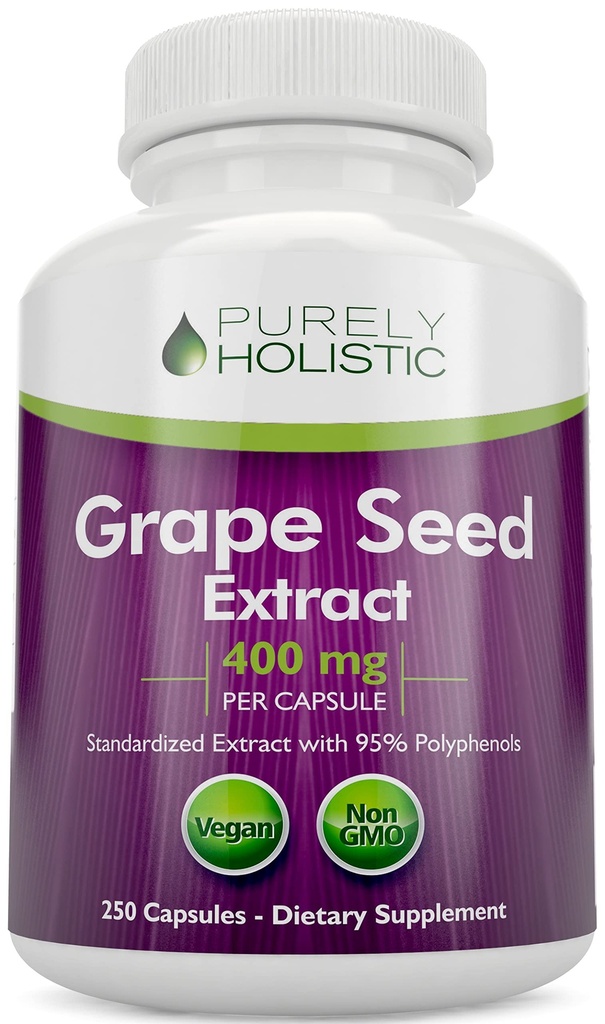 纯全素葡萄种子提取物 20 000毫克 - 250 Vegan Capsules - 8+月供应 - 标准化到95% 多酚 - 400毫克/Capsule - 最大强度葡萄种子 - 非GMO和无农药