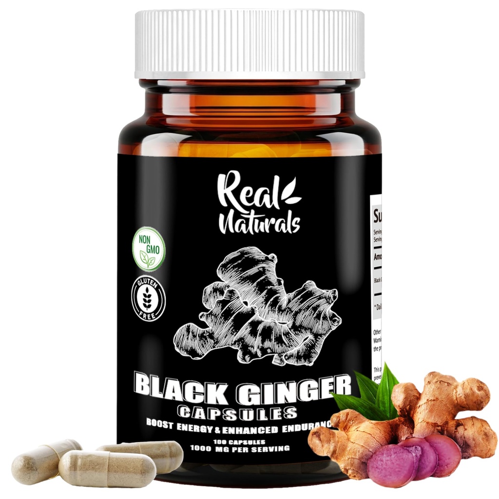 Real Naturals Black Ginger for Men Capsule 500 mg (100 Capsules) Vegan kaempferia parviflora Black Ginger Extract Capsules for Overall Endurance and Performance