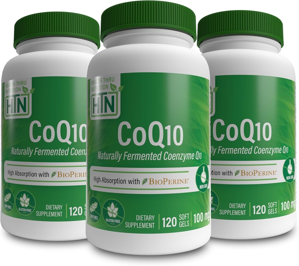 健康 营养 CoQ-10 100mg 与 BioPerine (3X 120 Softgels 的包装) QQ 高吸收 自然发酵 USP Grade Coenzyme Q10 QQ 3 政党测试 QQ 心脏健康和能源支持