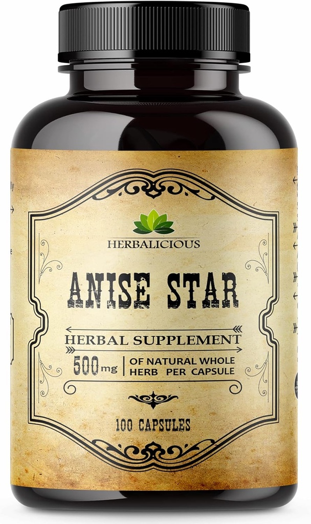HERBALLICIUS 恒星Anise 饮食补充 – 100 Capsules Anise Excert for Men and Women – Natural 1000mg 威力公式 无填充剂,防腐剂 – Imune strong,富含抗氧化剂