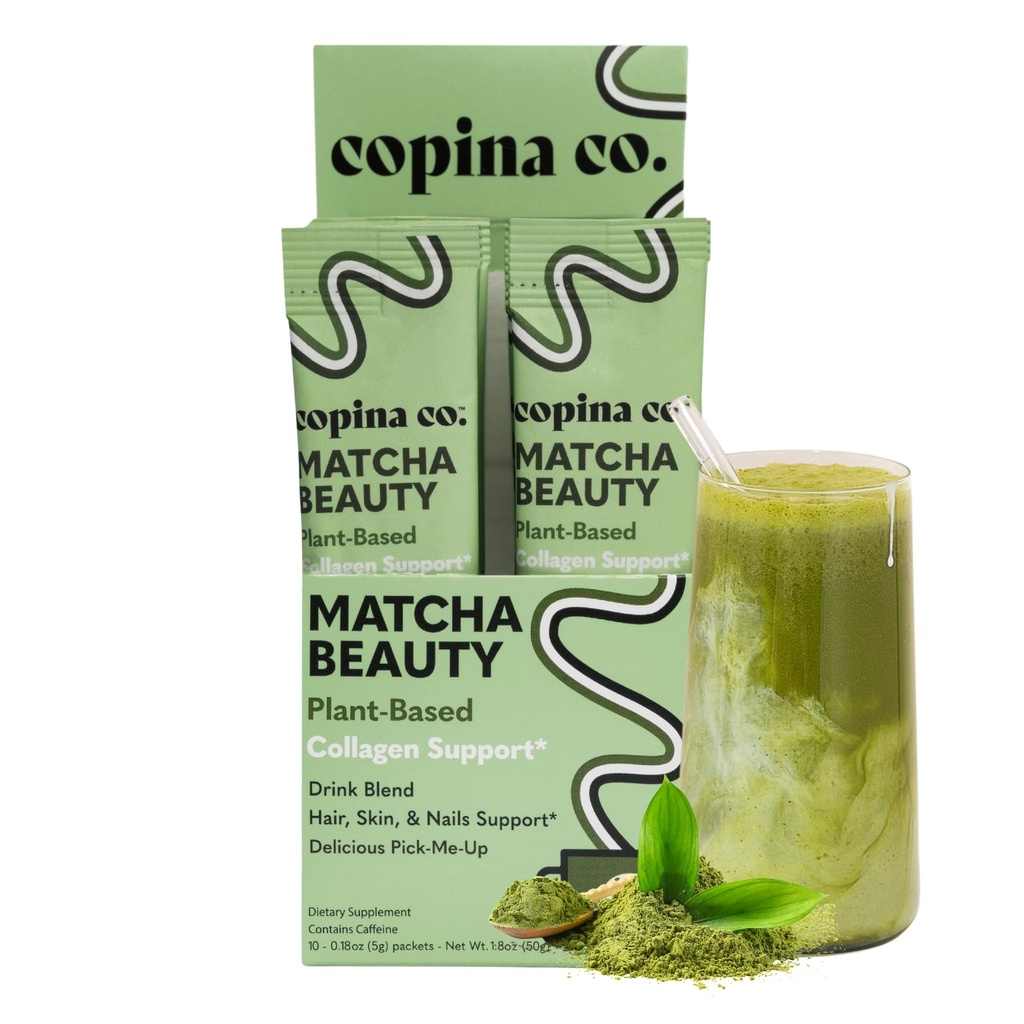 Copina Co. Matcha Beauty Vegan Collagen Booster 饮料组合:植物基 Collagen 支持平滑 饮料 Vegan Blend Variety Pack QQ Matcha Flavor 10个个人棒包每卡通