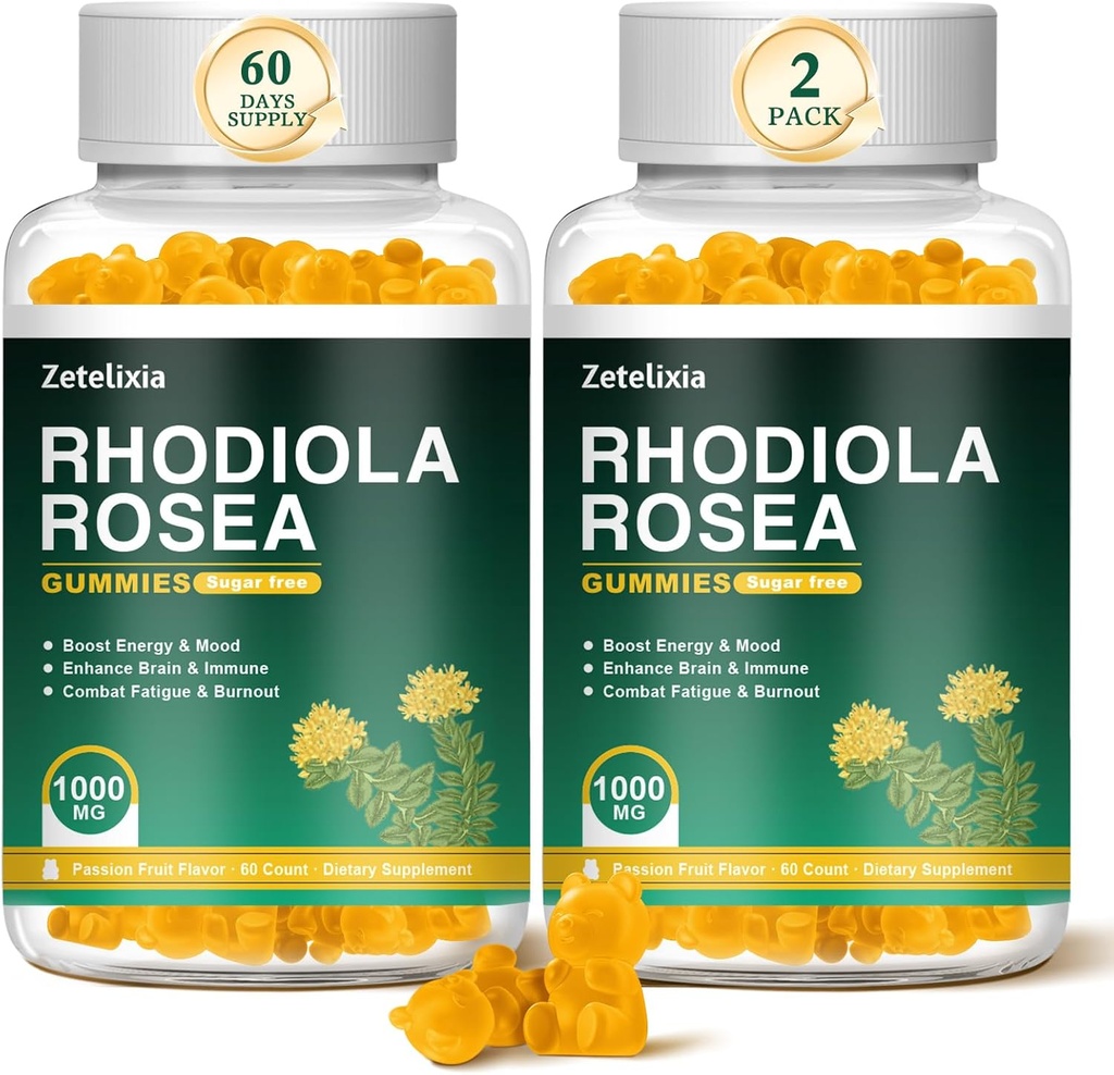 2 Pack 无糖罗莎·罗莎·古米斯1000mg,Rhodiola·罗莎男女补编,支持耐力,Mood & Energy,Non-GMO,Vegan,120 Counter