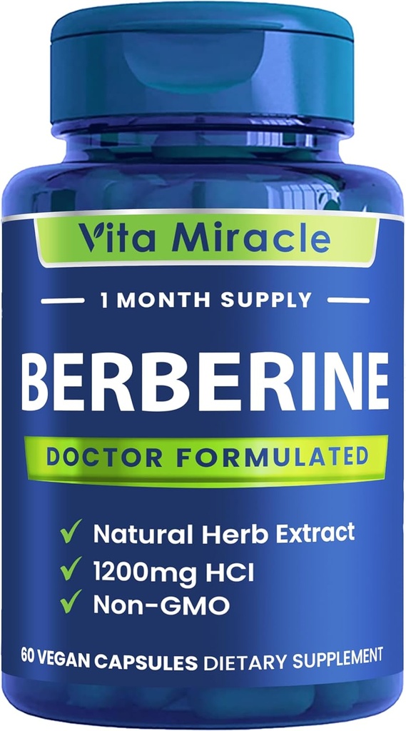 Berberine Supplement 1200mg - 纯Berberine HCL 有机 97%的测试超纯度 - 最佳天然非GMO 男女补充 - 比较 1200毫克到500毫克或1000毫克卡普尔