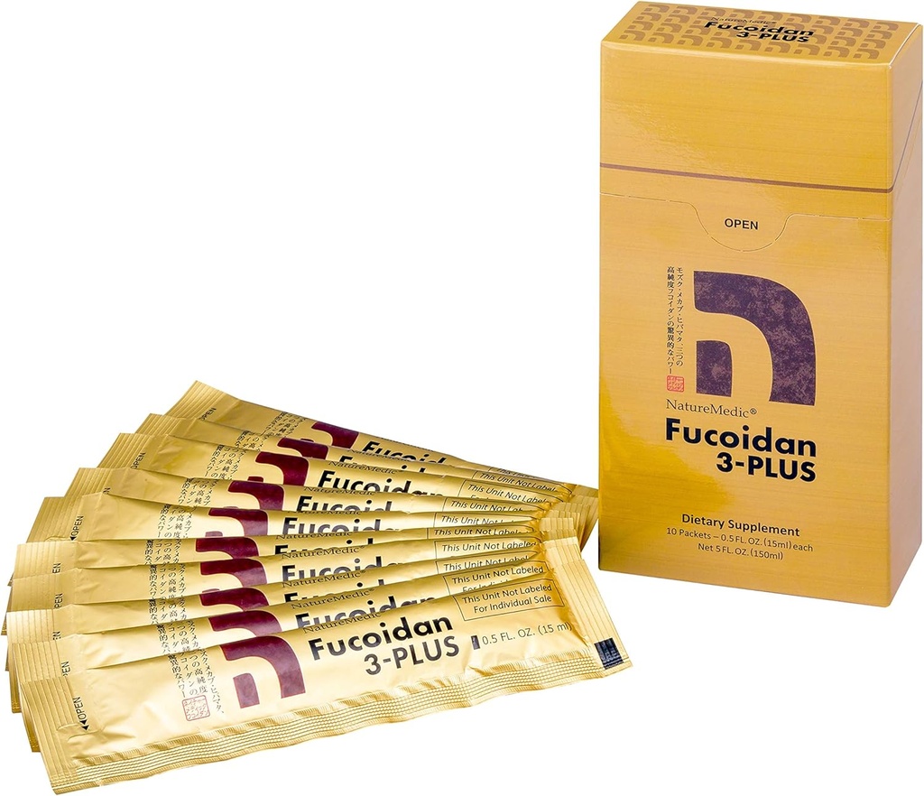 Fucoidan 3-Plus Brown Seawed 豁免补编,配有日本制造的三类高纯度Fucoidan有机体Mekabu Fucus Mozuku Agaricus 10 集中液体包装