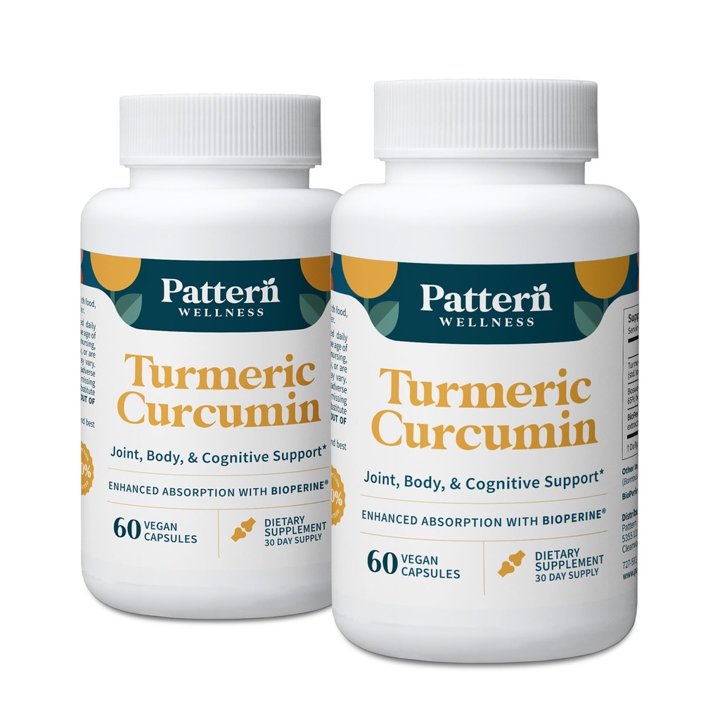 图案健康图案 Turmeric Curcumin – 1300mg – 95% Curcuminoids with BioPerine → Black Pepper – 联合,认知和免疫支持 – 非GMO, Gluten Free – 120 Capsules