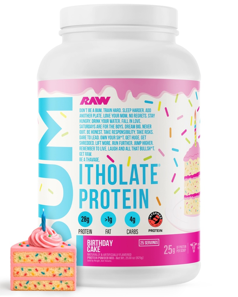 RAW Whey 隔离蛋白粉,生日蛋糕(CBUM Itholate Protein) - 百分百草根运动营养粉促进肌肉生长和复苏 - 低脂肪,低碳 - 25种服务