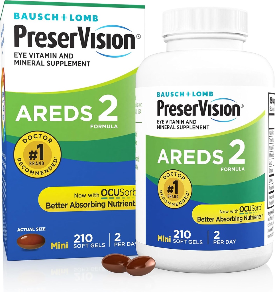 Preservision AREDS 2 眼维生素和矿物补充剂,包含Lutein,维生素C,Zeaxanthin,Zinc & Vitamin E,210软胶(包装 May Vary)