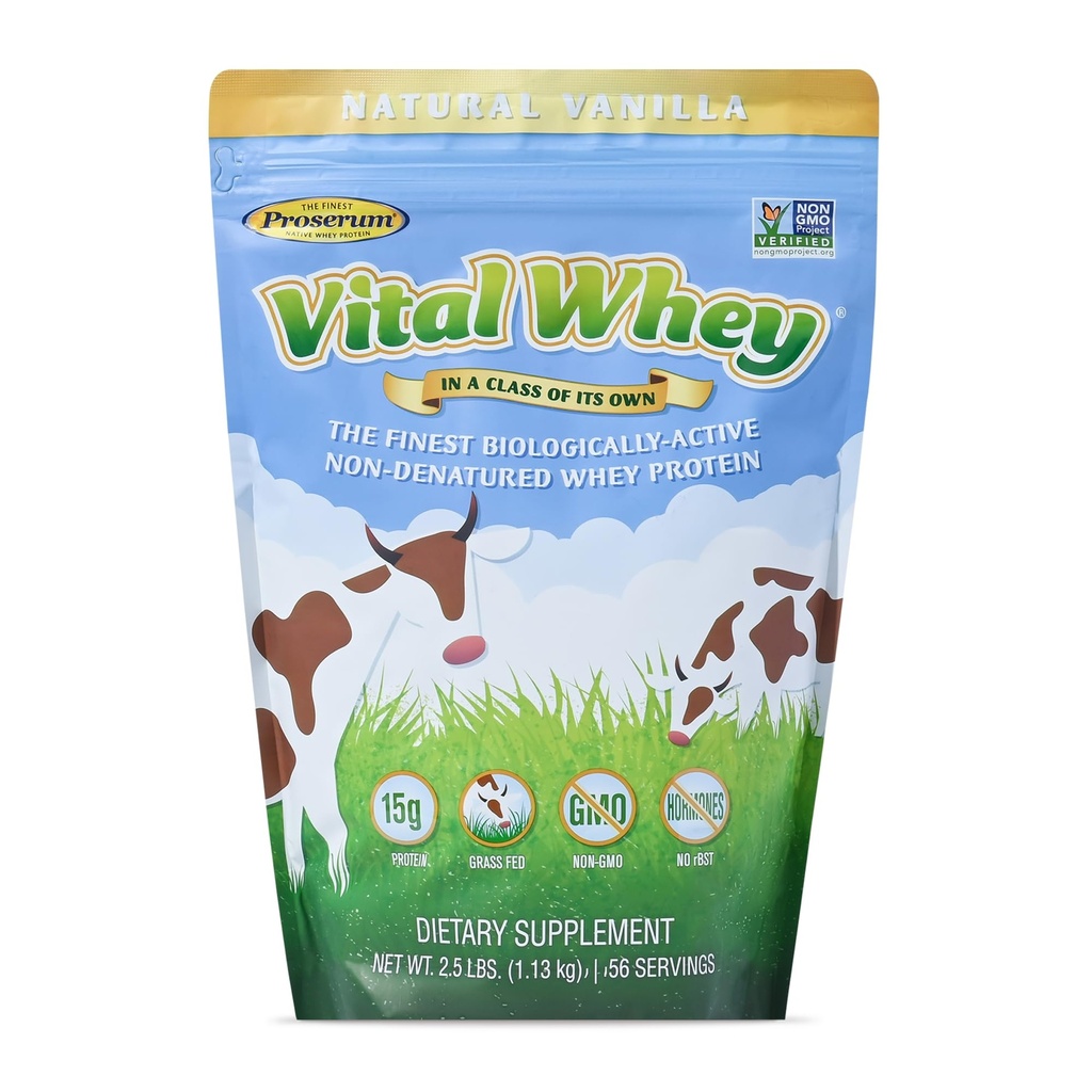 Grass-Fed Whei蛋白粉促进免疫生命力,天然香草2.5升(56升),15g 蛋白质活性,Vital Whei,清洁综合,健康营养