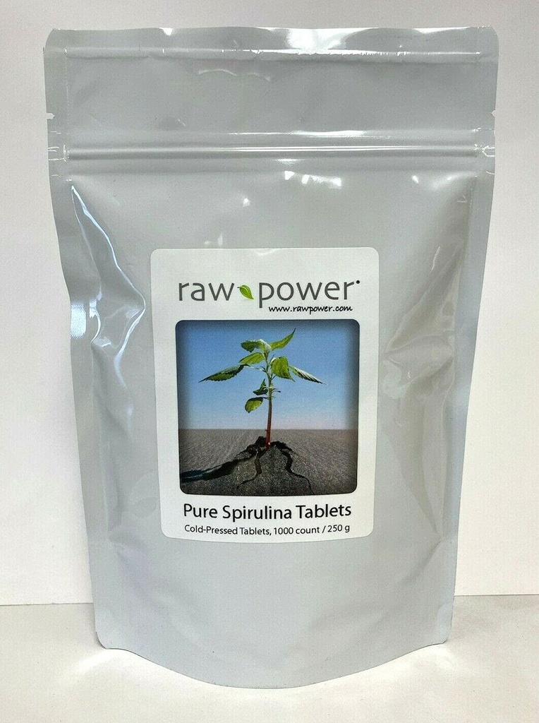 螺旋藻片,1000个,每块250毫克(250克/8.8 oz) 100%纯度,生质,有机,冷质