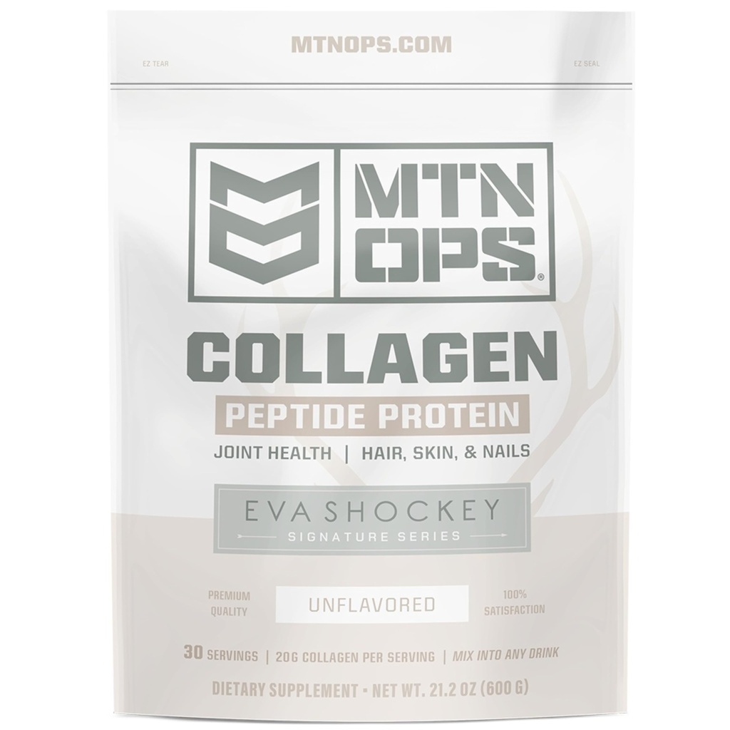 MTN OPS Collagen Peptide 蛋白质粉,由Eva Shockey的签名系列,20g Unflavored Bovine Collagen Peptide Protein per service, Zero Sugar, Paleo Friendly, 30 services, 21.2 Ounce.