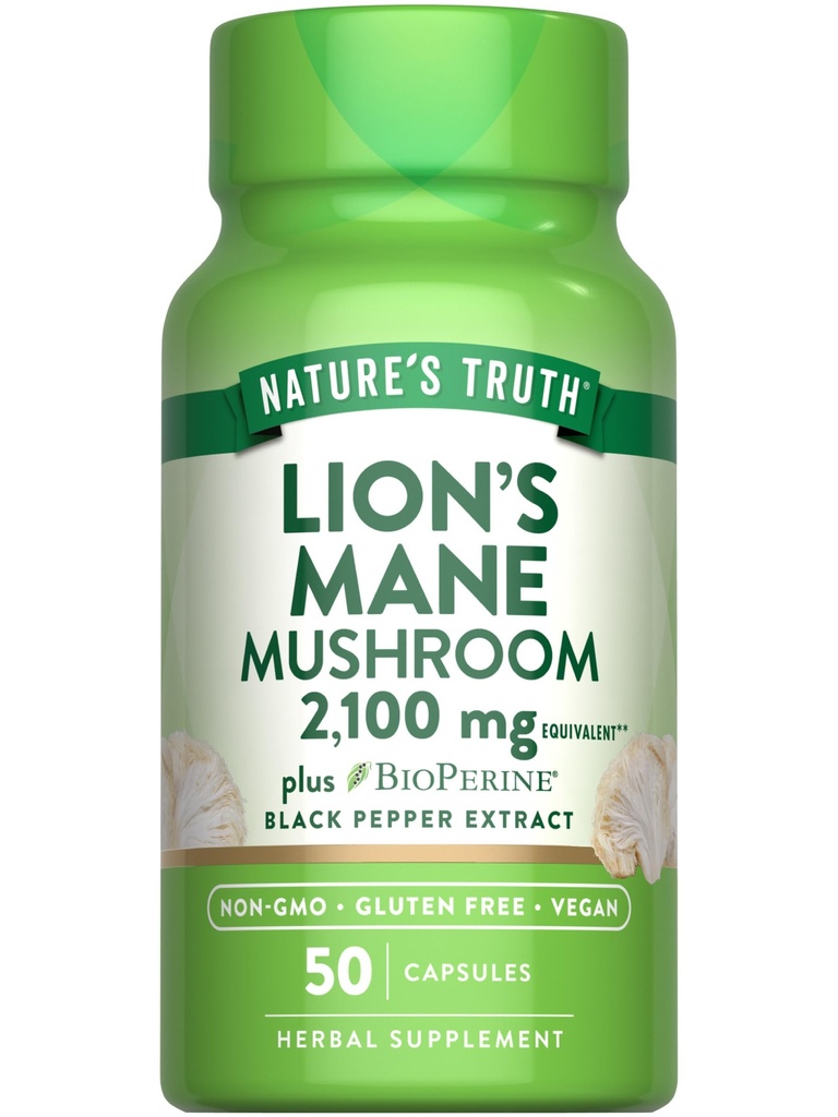 Nature's Truth Lions Mane Supplements |2100mg |50 Counter | 与 BioPerine | Vegan, Non GMO & Gluten 自由提取公式