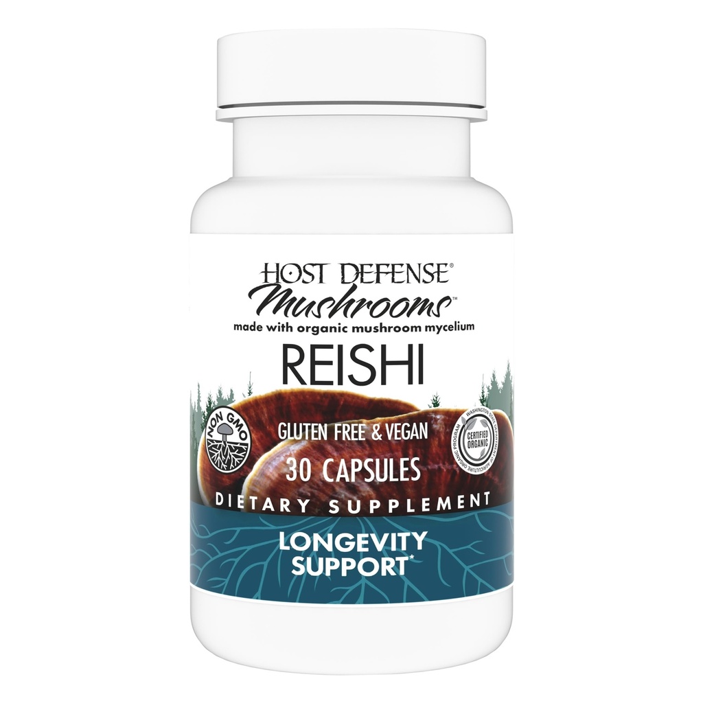Host Defense Reishi Capsules - 心脏和免疫健康支持补充剂 - 支持能量和生命力的蘑菇补充剂 - Reishi Assid Assolute-General Welling - 30 Capsules (15名服务员)*