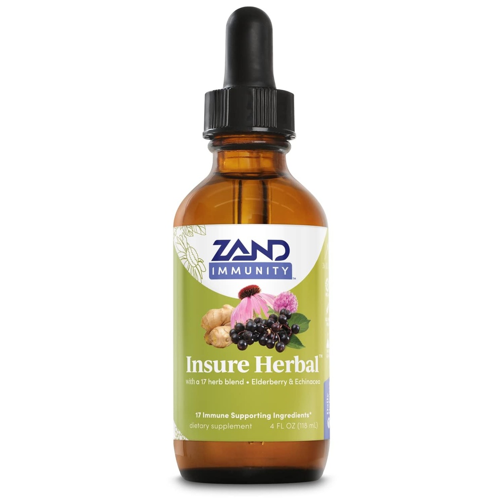 ZAND HERBALS 保证草液混合剂 -- -- 17种健康成份 -- -- w/Echinacea、长老莓、姜、圣司、辣椒薄荷和更多 -- -- Gluten Free、Vegan、非GMO、60天保证、147种服务、4种FL OZ