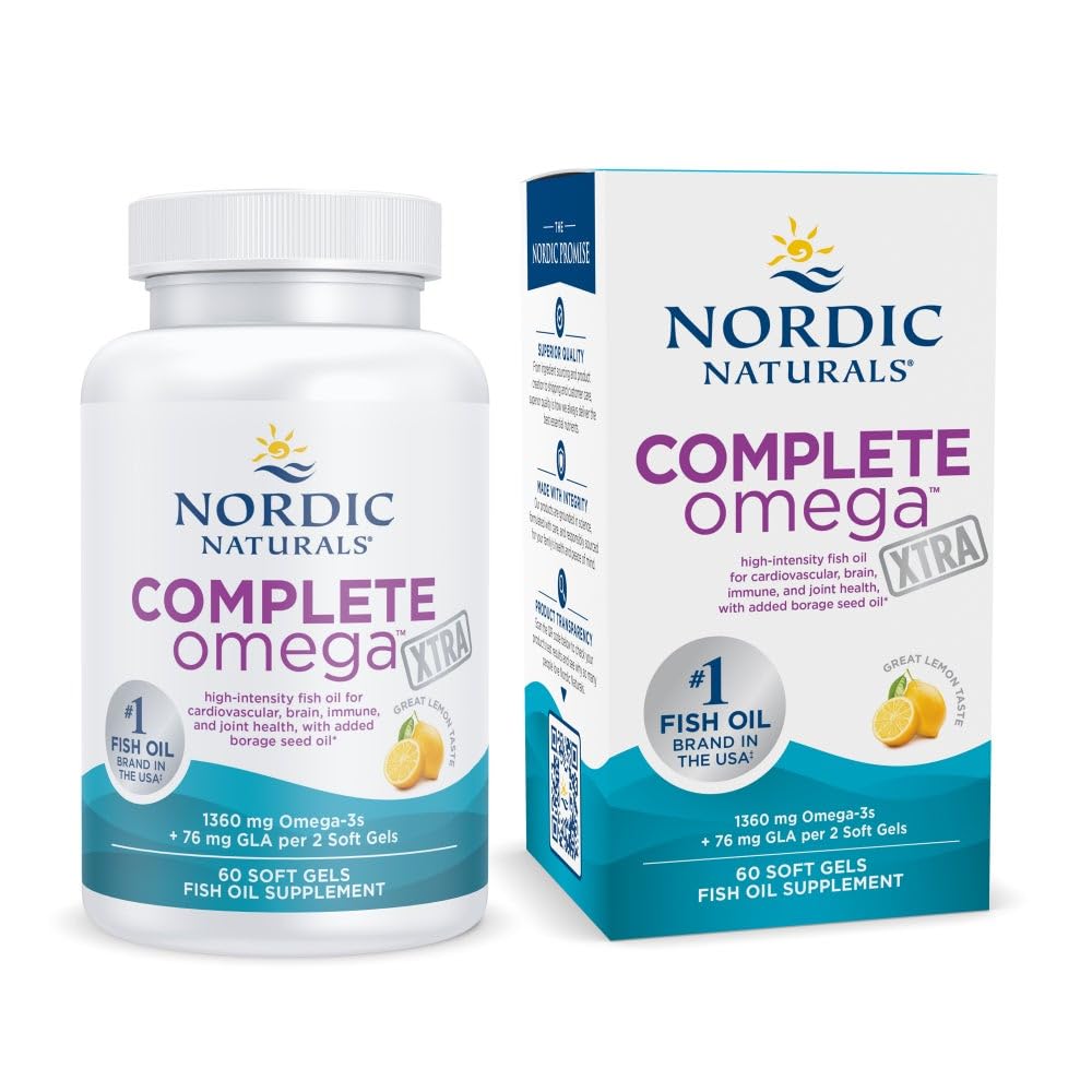 北欧自然(Nordian Naturals) 完成Omega Xtra,柠檬 - 60 软宝石 - 1360 mg Omega-3 + 76 mg GLA - 健康皮肤 - 认知 - 非GMO - 30 服务