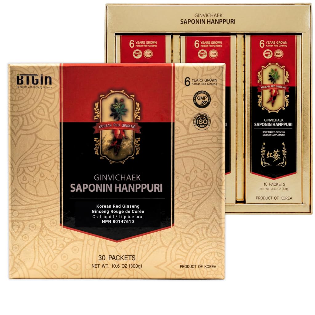 韩国红金生提取3000mg 每一天,Saponin Hanppuri, Immune 助推器和焦点补充 与 Ginsenoside Rg3, Panax Ginseng 6年根, 30 Packets in 1 Set