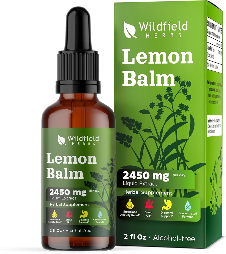 2 Lemon Balm 抽取液滴 2000mg (Melissa officinalis) 草药补充剂 比Capsules更好,2个月供应,84次服务,无酒精丁香 - 2 Oz,2包