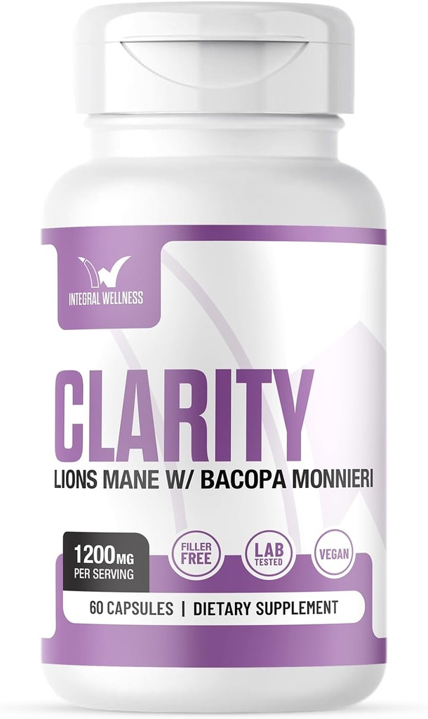Clarity QQ Lions Mane + Bacopa - 第3党测试,无填料,临床剂量,60个计数(包1)