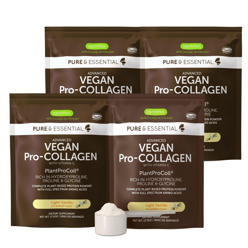 Igennus 高级 Vegan Volla 柯拉根粉末粉末,加固了 Glycine, Proline & Hydroxyproline & Cofactor 维生素C, 非 GMO, 植物基 柯拉根粉末推进器, 140 service