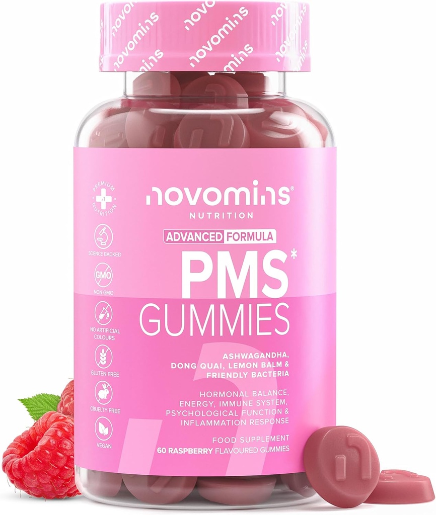 Novomins PMS Gummys 配有Probiotics – PMS 女性补充 霍尔蒙平衡 – 支持霍尔蒙调控,能源,神经系统,认知功能和免疫系统