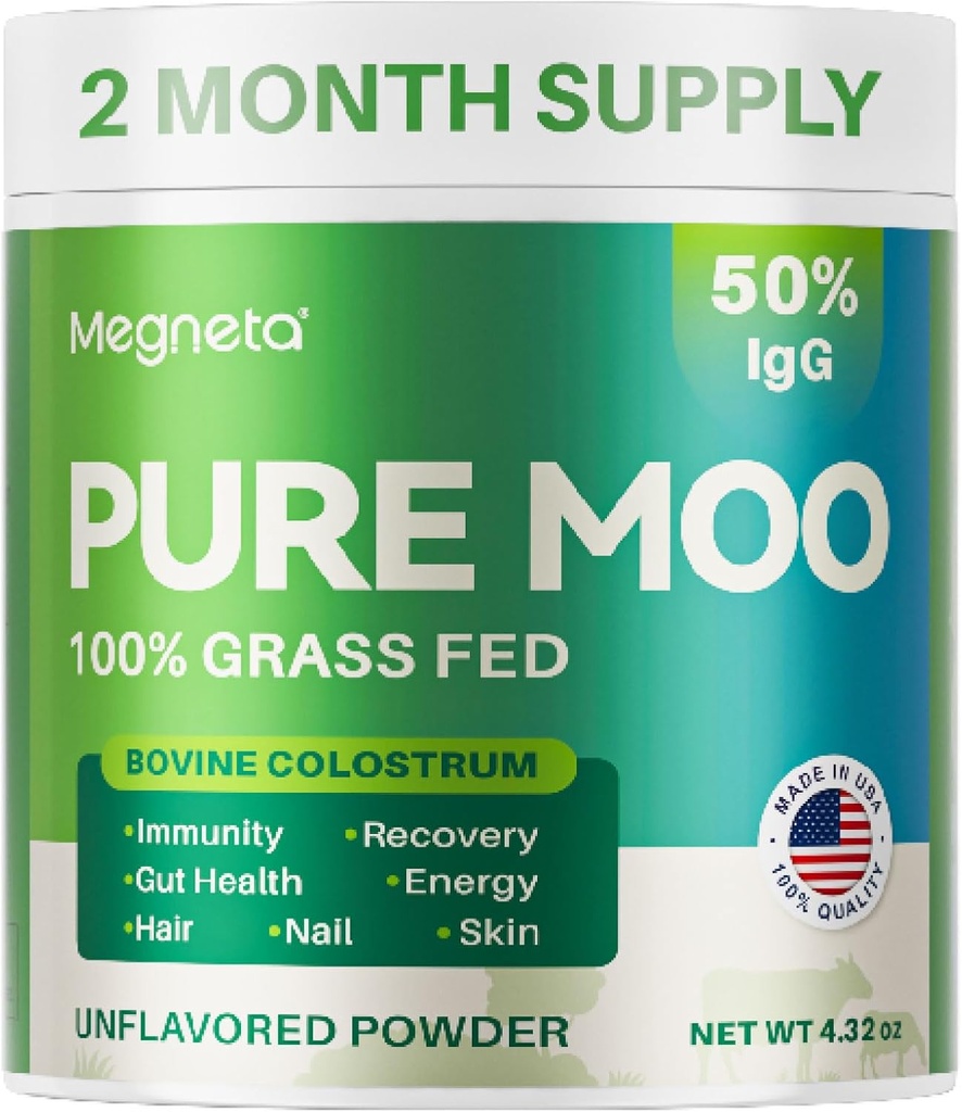 Bovine Colostrum 人类补充剂 - 12H First Milk 50% IgG 100% Grass Fed, Colostrum Powder for Gut Health, Skin & Hair, Beauty and Immune Support Pure Moo Keto, Gluten & Fat Free (Unflavorated) v2