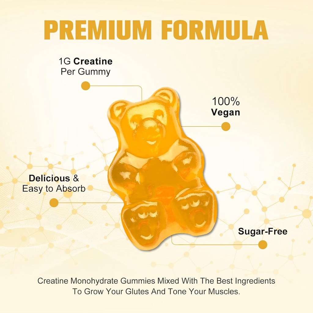 Creatine 单水合物 Gummys Muscle For Men and Women, Energy Boost Pre Work 补充 - Pineapple Flavor