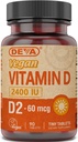 DEVA Vegan 维生素 D2 60 mcg 2400 IU,无动物成份的Ergocalciferol补充剂,90平板,1-Pack