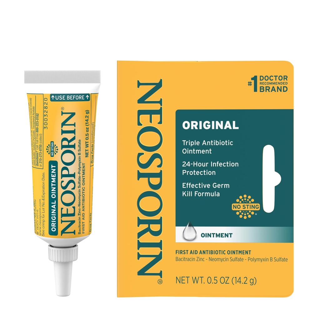 Neosporin 原始急救抗生素膏用巴氏霉素锌进行感染保护、伤者护理治疗和刀疤外观最小化,用于小切片、碎屑和烧伤,5 oz