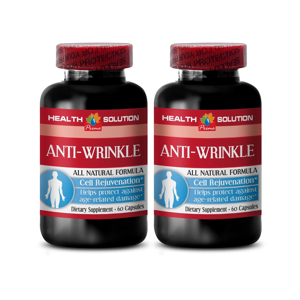 面部抗皱胶囊 - ANTI-WRINKLE COMPLEX - 皮肤矿物,抗衰老补充剂,维生素 E 胶原、血清抗皱、α脂酸、妇女抗皱药、2瓶120盖
