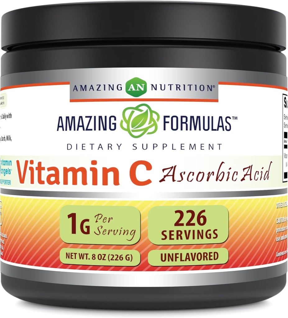 神奇的维生素C(Ascorbic Acid) 8 Oz粉(Oz Powder) 补充 → 1 Gram Pervice service → 226 services → Non-GMO → Gluten Free → 在美国制造